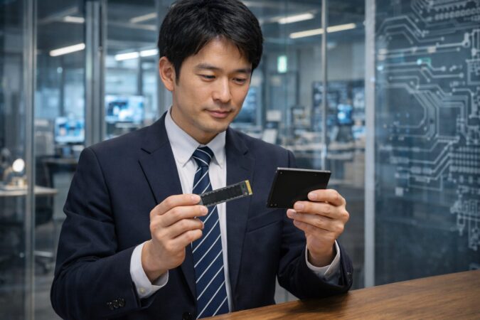 SSDメーカーの出自や信頼性を確認するビジネスイメージ