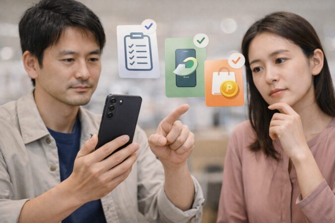 Galaxy S25が安く見える理由を契約条件の違いで表現した比較イメージ