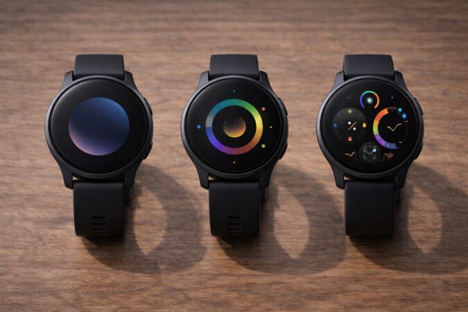 見やすさ重視で雰囲気の異なる丸形スマートウォッチ画面デザインのイメージ