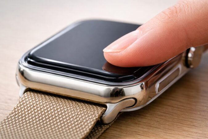 Apple Watch用ガラスフィルムの段差や端浮きの弱点を表すイメージ