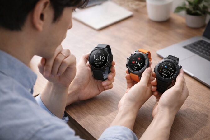 複数の丸形スマートウォッチを比較しながら選ぶレビューイメージ