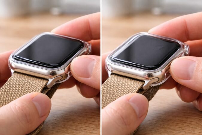 Apple Watchでケースとフィルムを併用する際の干渉リスクを示すイメージ