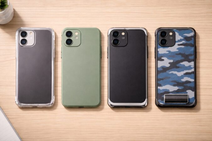 ケースの種類でスマートフォンの見た目が大きく変わることを示す比較イメージ