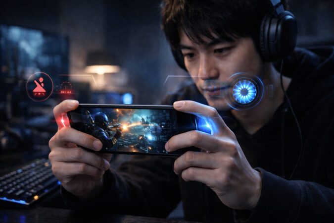 ゲーム専用機能で快適に遊ぶゲーミングスマホの使用イメージ