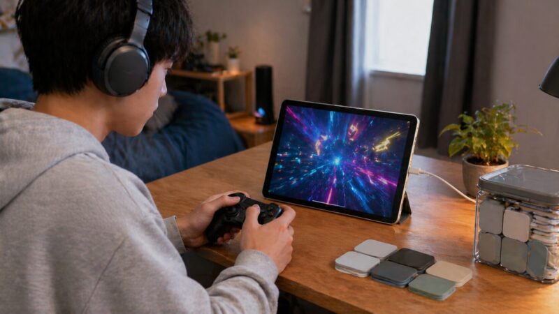 iPad第10世代でゲームを楽しめるか確認する若い日本人のイメージ