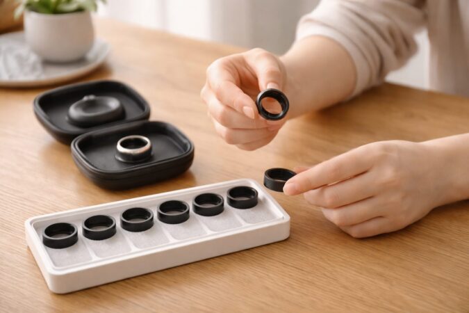 スマートリングのサイジングキットでサイズ確認をしているイメージ