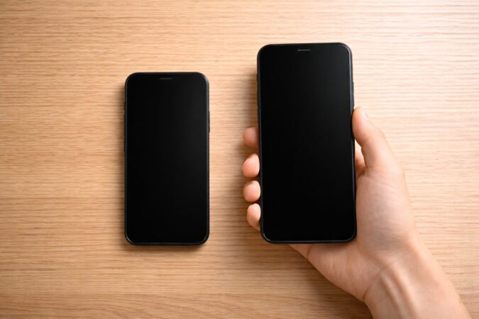 サイズの近い2台のスマートフォンを並べて違いを比べるイメージ