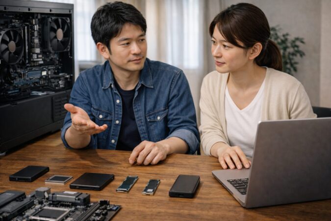 内蔵SSDと外付けSSDを用途別に比較して選び方を考えるイメージ