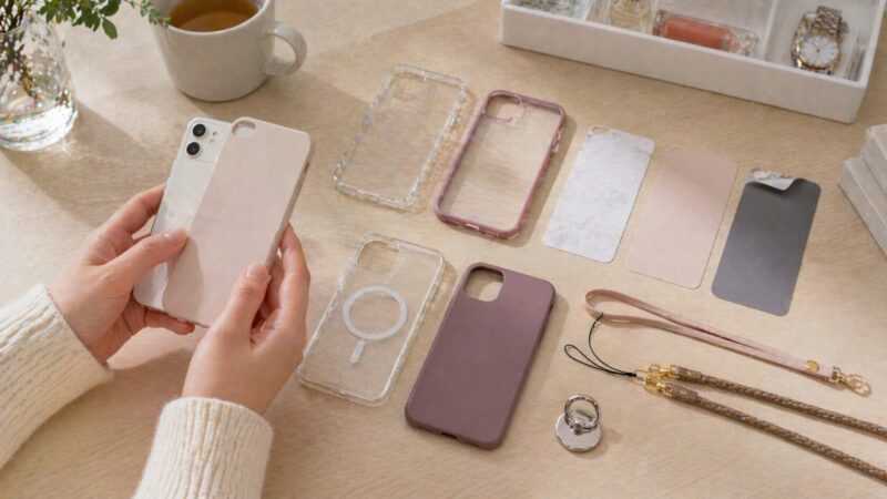 ケースやスキンシールでスマホの色の印象を変えて後悔を減らす様子