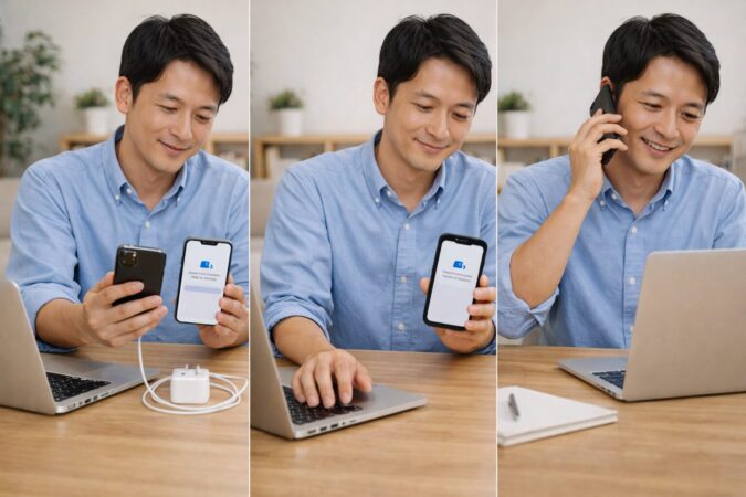 iPhone17へ機種変更する際のドコモ利用者の設定と確認の流れイメージ