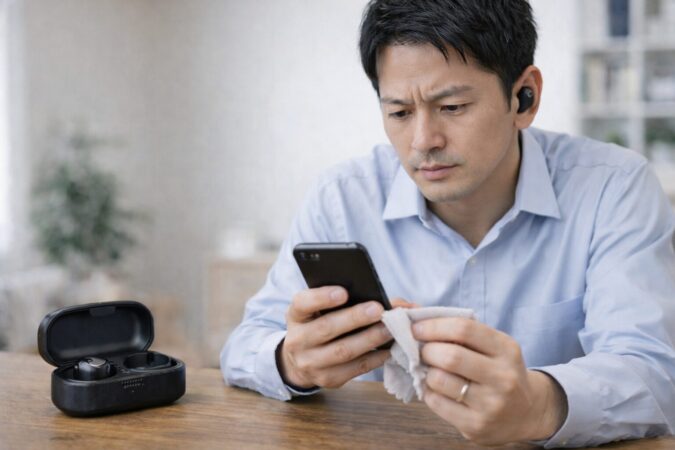 ワイヤレスイヤホンのノイズ原因を切り分けて確認するイメージ