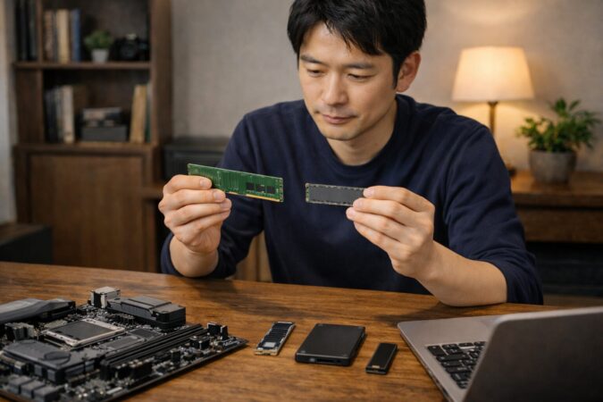 メモリとSSDの違いを整理しながら仕様を確認しているPCパーツ比較イメージ