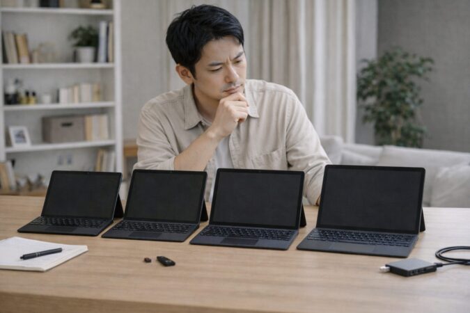 Surface Proの世代ごとの進化と注意点を比較するための写真風イメージ