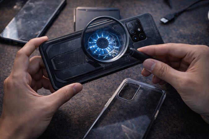 中古のゲーミングスマホを状態確認している購入検討イメージ