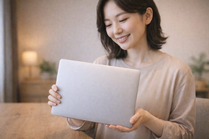 シルバーの薄型ノートPCを上品に見せるカラー選び向けイメージ