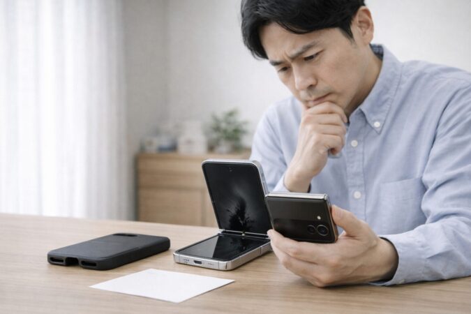 Galaxy Z Flip6の修理費用を考えながら修理相談を検討するイメージ