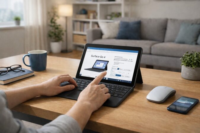個人ユーザーが自宅で小型PCの購入を検討しているSurface Go 4の購入イメージ