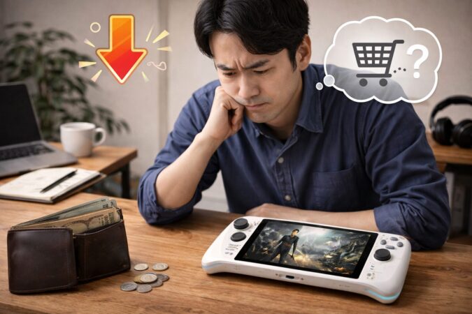 携帯ゲーミングPCの価格が下がるまで待つか迷う日本人ユーザーのイメージ