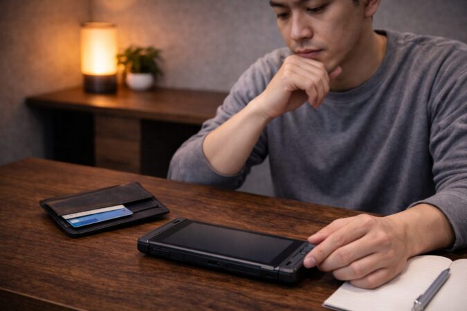 分割払いで小型ゲーミングタブレット購入を検討する生活者のイメージ