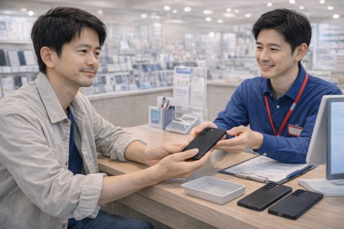 Galaxy S25を安心して売却相談する買取カウンターのイメージ