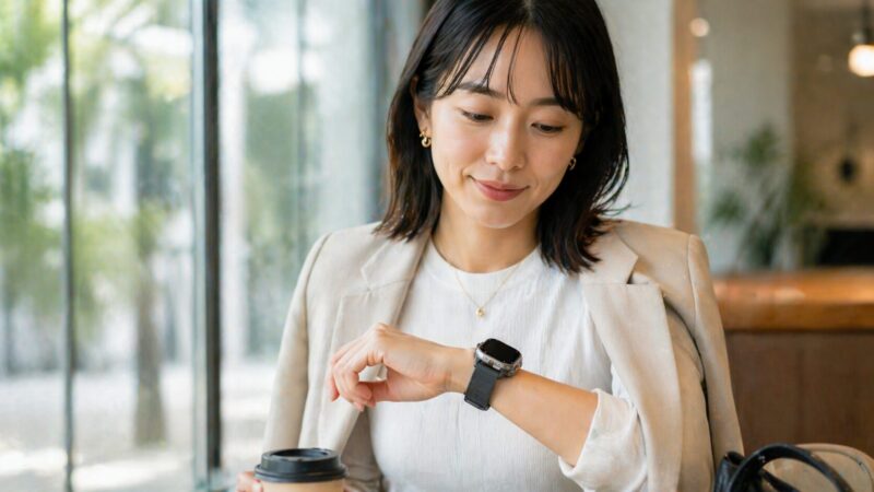 Apple Watch Ultra 3を女性が自然に着用したサイズ感とコーディネートのイメージ
