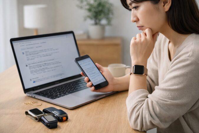 Apple Watchの保護フィルムが必要か口コミを参考に悩む人のイメージ