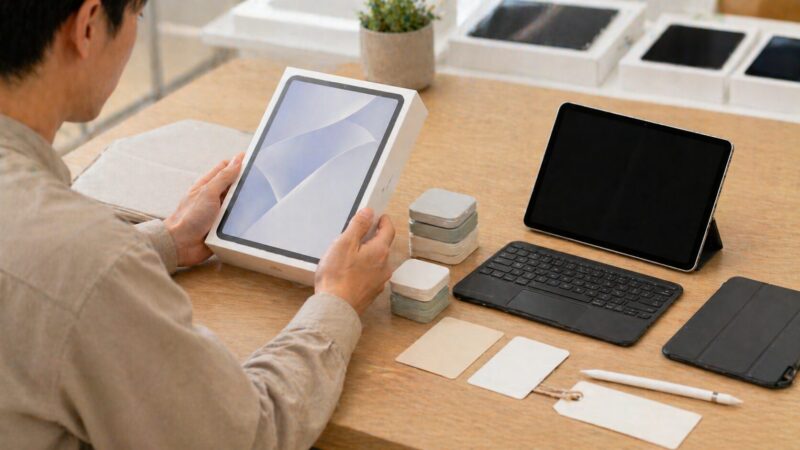 iPad第10世代を新品で選ぶ前に容量やアクセサリを確認するイメージ