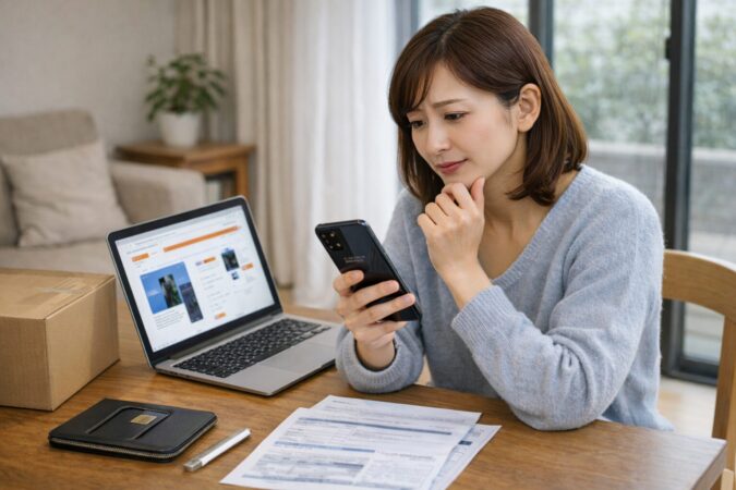 UMIDIGIの日本向け販売店や保証条件を確認する日本人女性