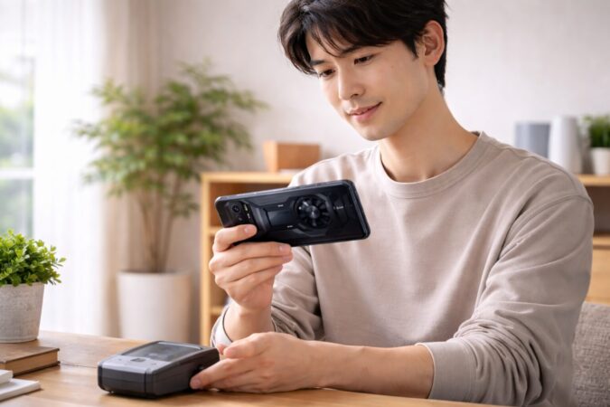 日本で日常利用しやすい高性能スマホの魅力を表現した文字なしの横長画像