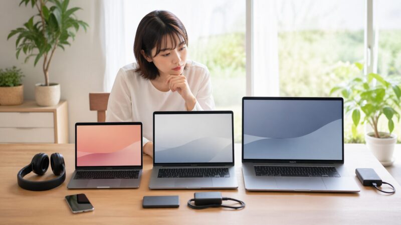 ノートパソコンをサイズや用途で比較する日本人女性