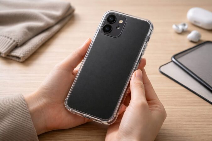 標準モデルのスマートフォンをケースで保護し見た目の不安を減らすイメージ