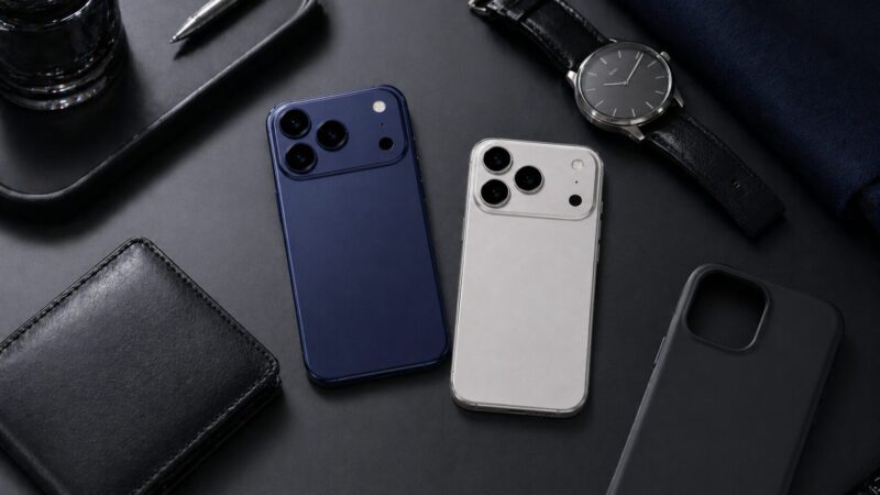 男性に合うiPhone17 Pro風スマホのディープブルーとシルバーの人気カラーイメージ