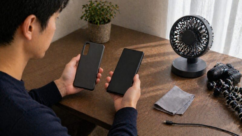 　Xperia 1 IVの発熱対策としてケースを外し充電を止めて休ませるイメージ