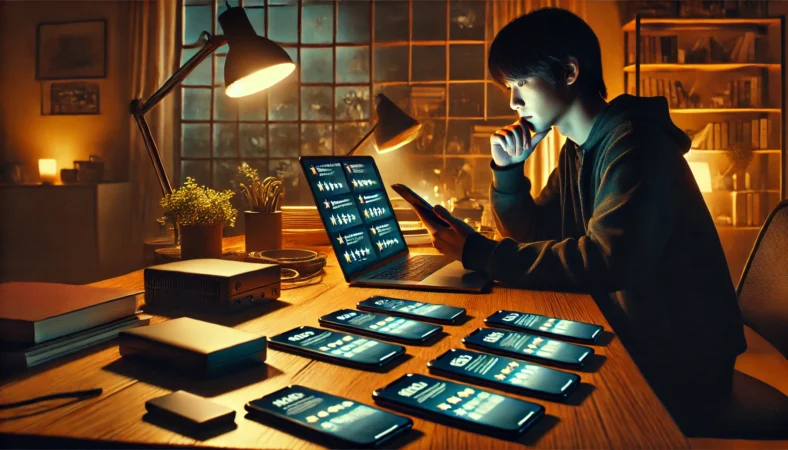 突然電源が落ちたスマートフォンを見て日本人ユーザーが不安そうに確認している横長イメージ