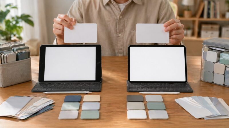 iPad第10世代と現行iPadの違いを比較するデスク上のイメージ