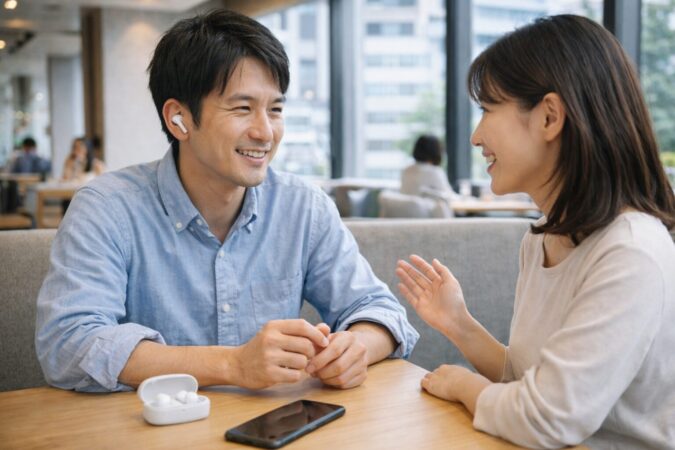 翻訳イヤホンを日常会話で使う日本人のイメージ