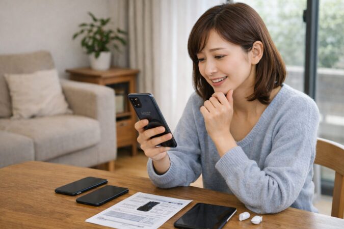 UMIDIGIの特徴である高スペック感を確認する日本人女性