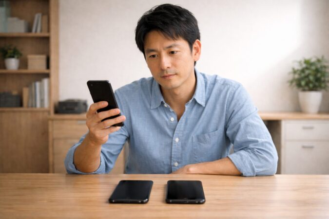 今のスマホから買い替えるべきかを考える日本人ユーザーのイメージ
