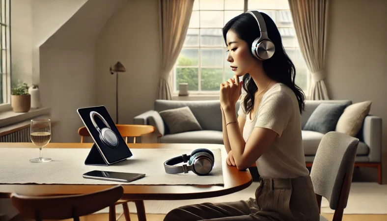 装着するだけで自然に使い始められるAirPods Max風ヘッドホンの操作イメージ