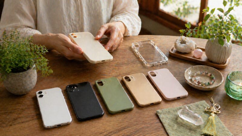 風水を意識してスマホケースや小物の色を選ぶ和モダンな手元