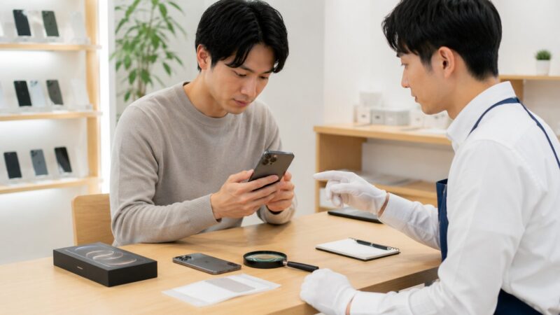 価格重視でiPhone15 Proの整備済み品を確認する日本人購入者