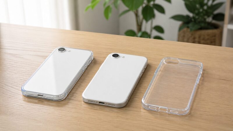 iPhone 17eと16eで同じ透明ケースを使えるか確認する比較画像