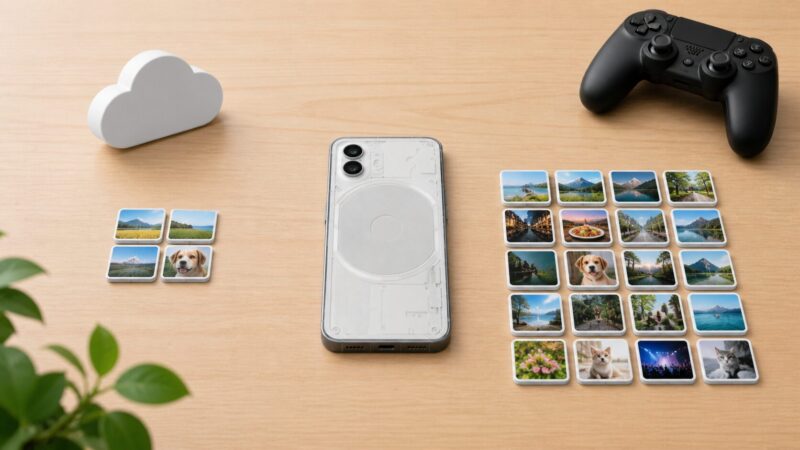 スマートフォンの保存容量選びを写真やゲームで表したイメージ