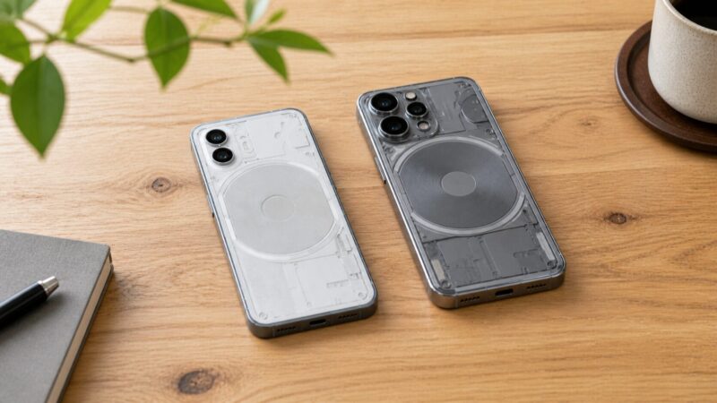 Nothing Phone 4a風モデルとPro風モデルを並べて比較するイメージ