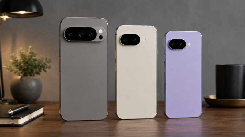 Pixel 9 ProとPixel 10とAシリーズの違いを本体デザインで比較するイメージ