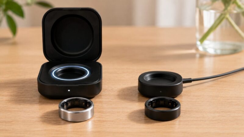 RingConn Gen 2とGen 2 Airの充電ケースと充電ドックの違いを比較するイメージ
