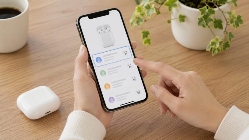 AmazonでAirPodsを買う前に販売元を確認するイメージ