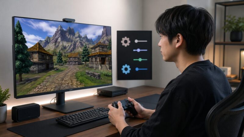 DuckStationでPS1ゲームの画質や操作性を調整する様子
