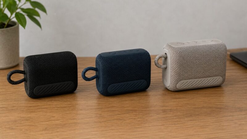 世代の異なる小型Bluetoothスピーカーを並べて機能や選び方を比較するイメージ