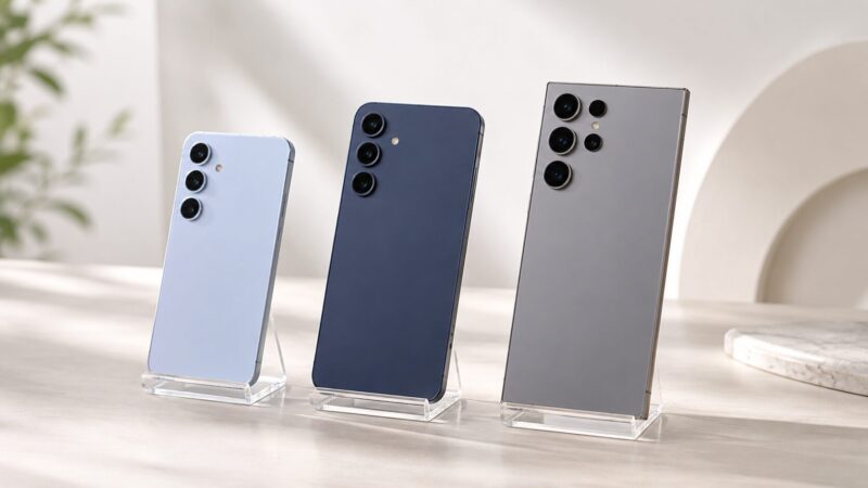 Galaxy S25、S26、S26 Ultraをシリーズ別に並べて比較するイメージ